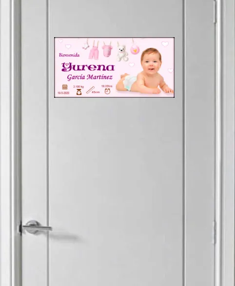 Placa personalizada de bebé en una puerta